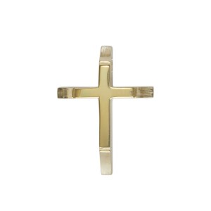 Σταυρός ανδρικός σε κίτρινο χρυσό Κ14 πλακέ γραμμωτός μικρός 